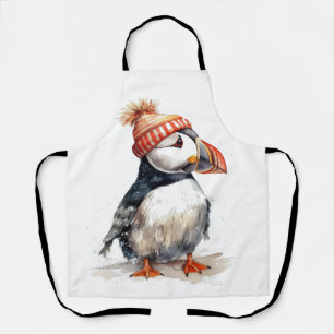Coastal Christmas Puffin Winter Knit Hat Apron
