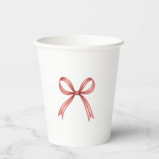 Coastal Christmas Red Striped Bow Holiday  Paper Cups