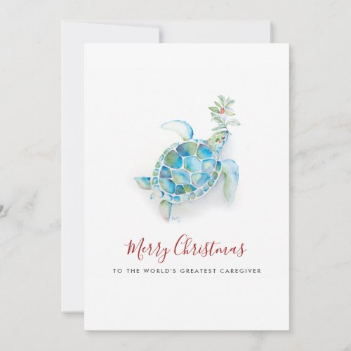 Coastal Christmas Sea Turtle Caregiver Watercolor Holiday Card