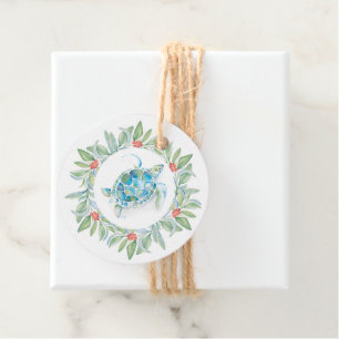 Coastal Christmas Sea Turtle Watercolor Favor Tags