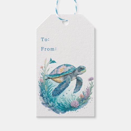 Coastal Christmas Sea Turtle Watercolor Gift Tags