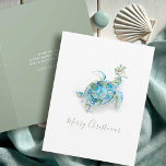 Coastal Christmas Sea Turtle Watercolor Holiday Card<br><div class="desc">Celebrate Christmas 2024 with this adorable beach theme holiday card, featuring my original hand-painted watercolor illustration of a sea turtle adorned with holly and red berries in vibrant tropical colors on a crisp white background. The festive "Merry Christmas" is written in modern brush script typography, while the inside reveals a...</div>