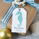 Coastal Christmas Seahorse Aqua Blue Gift Tags<br><div class="desc">These personalized cute aqua blue glitter seahorse gift tags will add the perfect finishing touch to your coastal themed Christmas gifts. On the back is a matching seahorse glitter pattern. Check out the collection for matching products and other colorways, or message me through Zazzle Chat if you need a special...</div>