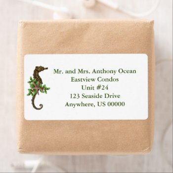 Coastal Christmas Seahorse N Holly Return Address Label by holiday_store at Zazzle
