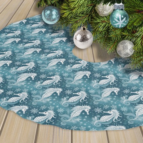 Coastal Christmas Seahorse  Snowflakes 13 ID1009 Brushed Polyester Tree Skirt