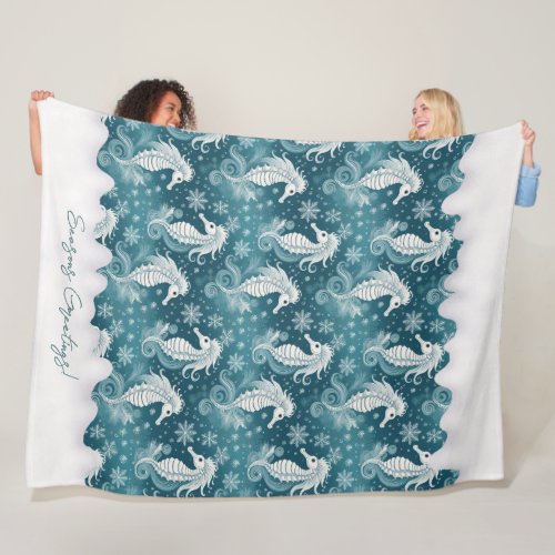 Coastal Christmas Seahorse  Snowflakes 13 ID1009 Fleece Blanket