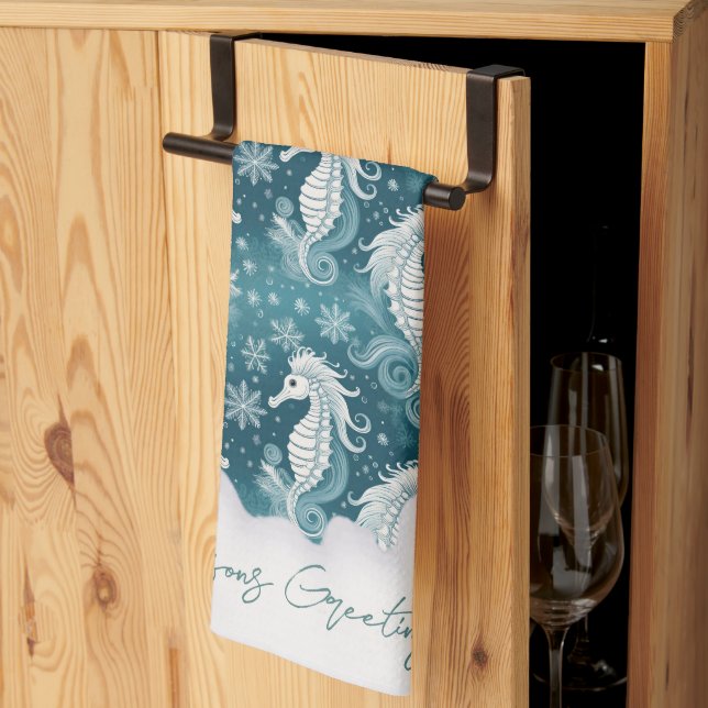 Coastal Christmas Seahorse & Snowflakes #13 ID1009 Kitchen Towel (Thirds Fold)