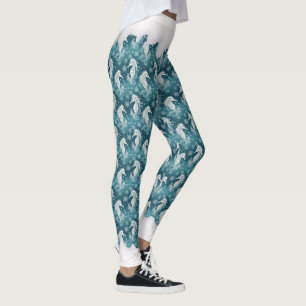 Coastal Christmas Seahorse & Snowflakes #13 ID1009 Leggings