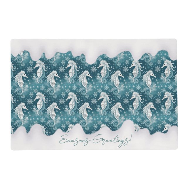 Coastal Christmas Seahorse & Snowflakes #13 ID1009 Placemat (Front)