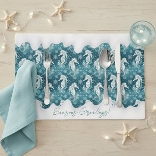 Coastal Christmas Seahorse & Snowflakes #13 ID1009 Placemat