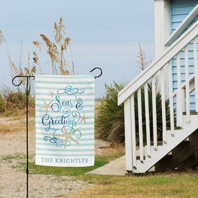 Coastal Christmas SEAS & GREETINGS Personalized Garden Flag (Creator Uploaded)