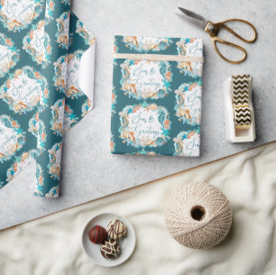Coastal Christmas SEAS & GREETINGS Starfish Shells Wrapping Paper