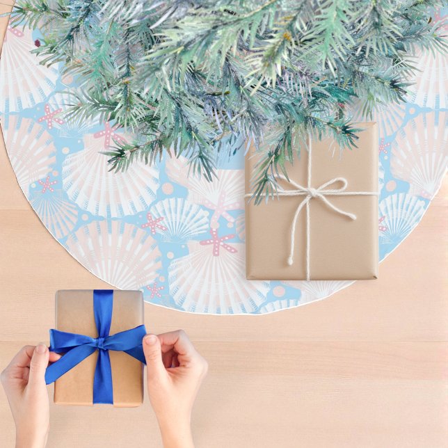Coastal Christmas Seashell and Starfish  Brushed Polyester Tree Skirt (Creator Uploaded)