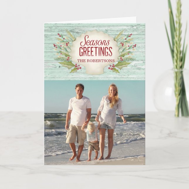 Coastal Christmas Seashell Holiday Photo Card (Front)