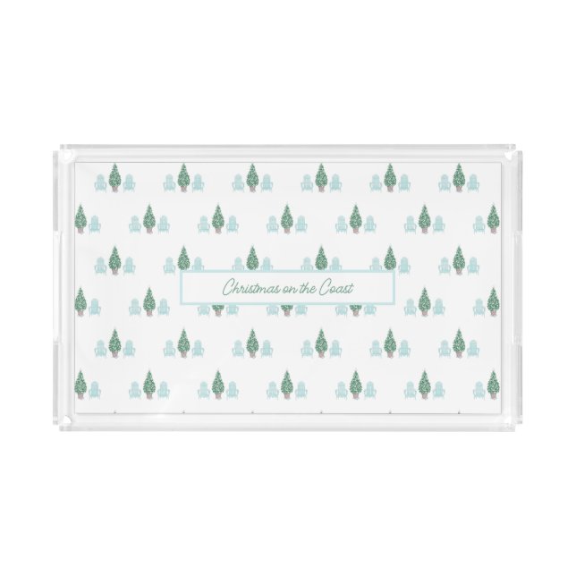Coastal Christmas Seashell Tree Adirondack Chairs Acrylic Tray (Front)