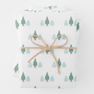 Coastal Christmas Seashell Tree Adirondack Chairs Wrapping Paper Sheets