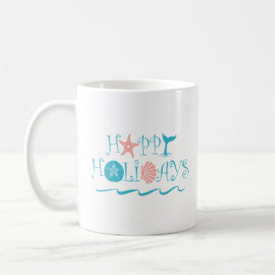 Coastal Christmas Seashells Typography Coffee Mug