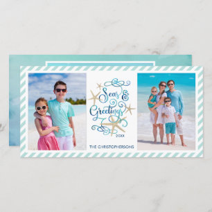 Coastal Christmas SEAsons Greetings 3 Photos Holiday Card