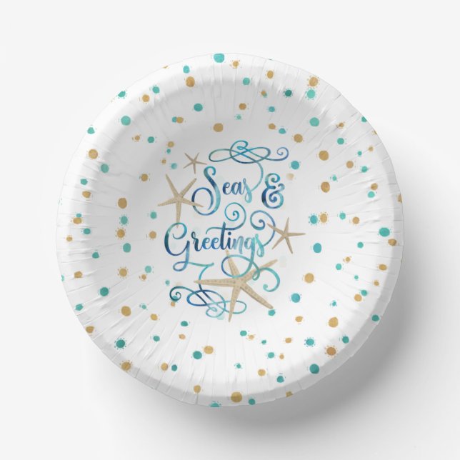 Coastal Christmas SEAsons Greetings Dots Party Paper Bowls (Front)
