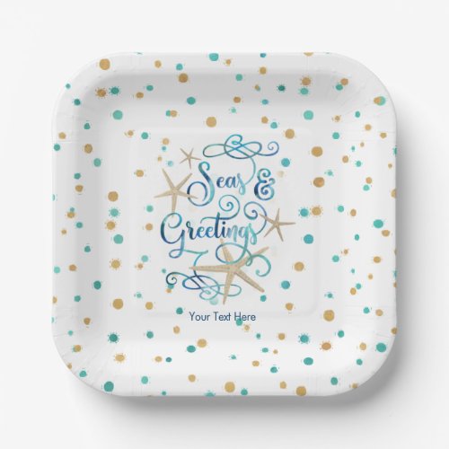 Coastal Christmas SEAsons Greetings Dots Party Paper Plates