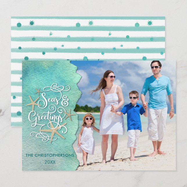 Coastal Christmas SEAsons Greetings Photo Holiday Card (Front/Back)