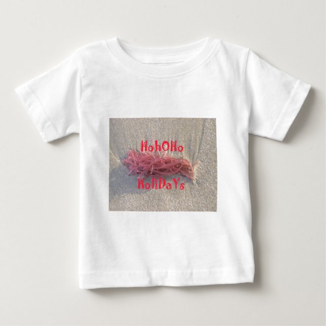 Coastal Christmas: Seaweed on Ash Gray Sand Festiv Baby T-Shirt (Front)