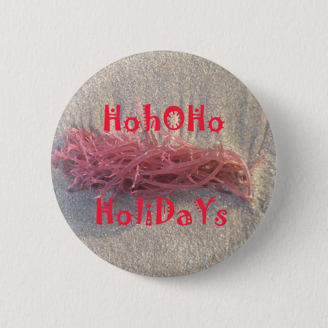 Coastal Christmas: Seaweed on Ash Gray Sand Festiv Button (Front)