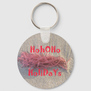 Coastal Christmas: Seaweed on Ash Gray Sand Festiv Keychain