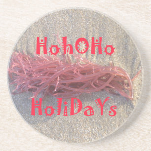 Coastal Christmas: Seaweed on Ash Gray Sand Festiv Sandstone Coaster