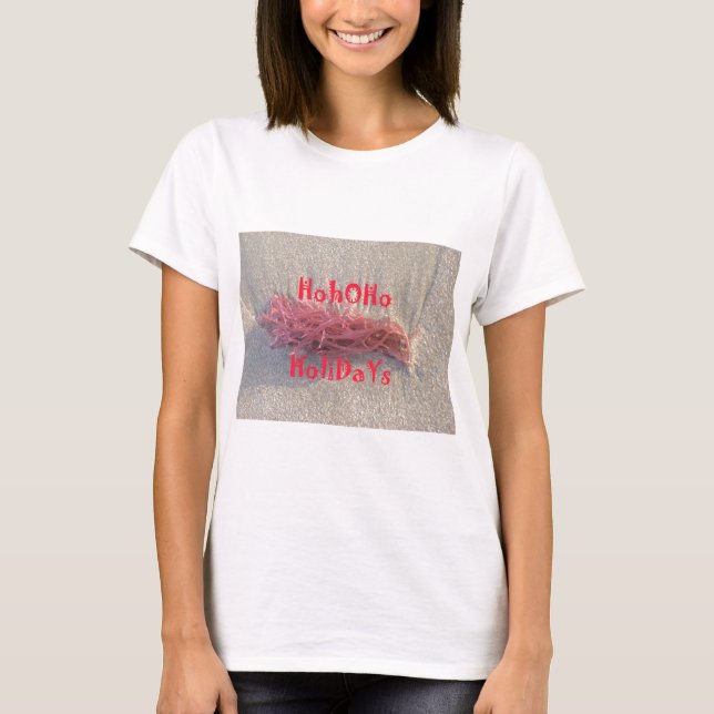 Coastal Christmas: Seaweed on Ash Gray Sand Festiv T-Shirt (Front)