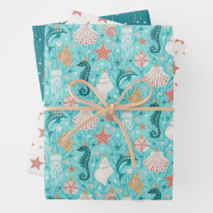 Coastal Christmas Set of Three Wrapping Paper Sheets