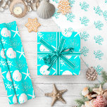 Coastal Christmas Starfish Sand Dollar Aqua  Wrapping Paper<br><div class="desc">Beautiful coastal Christmas wrapping paper features a pattern of starfish,  sand dollars,  and glitter coral in an aqua and white color scheme.
*If you would like this design on more products or need design help,  please contact me through Zazzle Chat.</div>