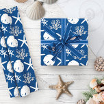 Coastal Christmas Starfish Sand Dollar Navy Blue  Wrapping Paper<br><div class="desc">Beautiful coastal Christmas wrapping paper features a pattern of starfish,  sand dollars,  and glitter coral in a navy blue and white color scheme.
*If you would like this design on more products or need design help,  please contact me through Zazzle Chat.</div>