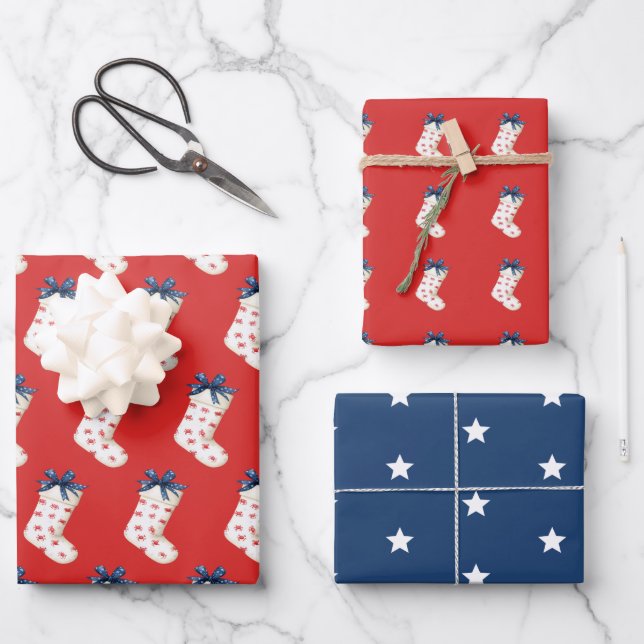 Coastal Christmas Stockings With Crabs Wrapping Paper Sheets (Front)