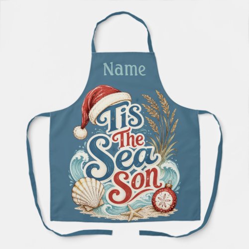 Coastal Christmas Tis Sea Son Typography Apron