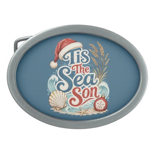 Coastal Christmas Tis Sea Son Typography  Belt Buckle