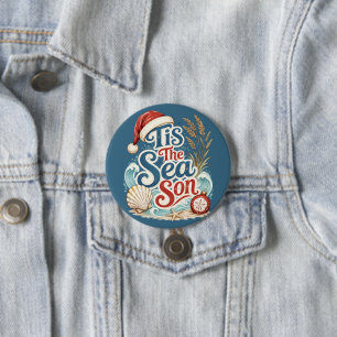 Coastal Christmas Tis Sea Son Typography Button