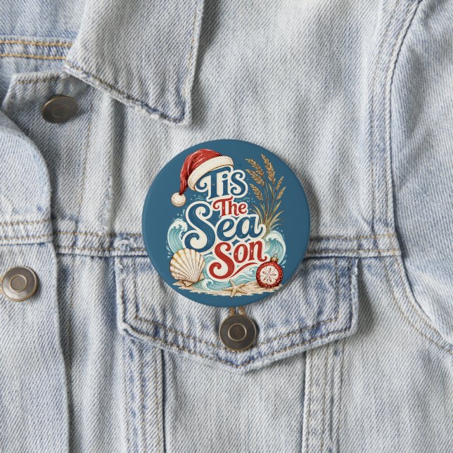 Coastal Christmas Tis Sea Son Typography Button (In Situ)