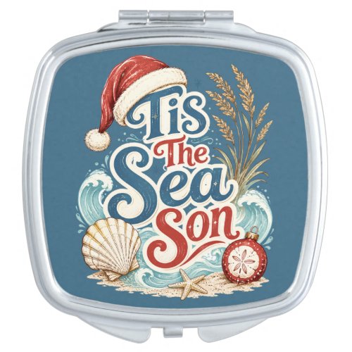 Coastal Christmas Tis Sea Son Typography  Compact Mirror