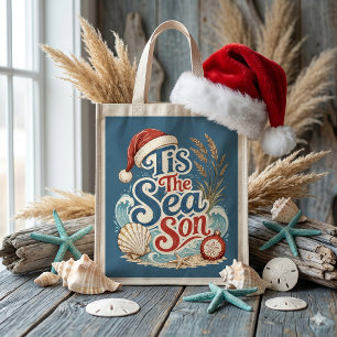 Coastal Christmas Tis Sea Son Typography Grocery Bag