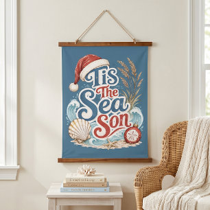 Coastal Christmas Tis Sea Son Typography Hanging Tapestry