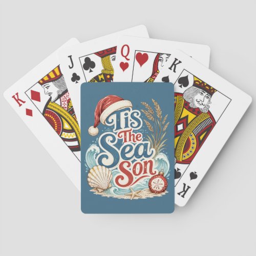 Coastal Christmas Tis Sea Son Typography Poker Cards