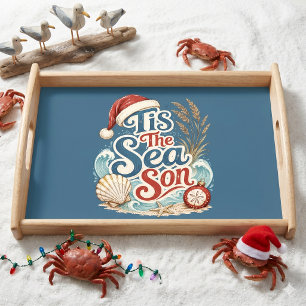 Coastal Christmas Tis Sea Son Typography Serving Tray