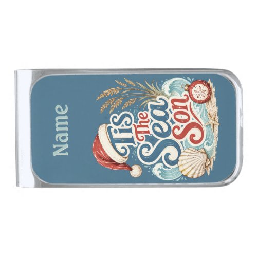 Coastal Christmas Tis Sea Son Typography Silver Finish Money Clip