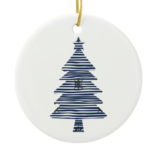 Coastal Christmas Tree Nautical Ship’s Wheel  Ceramic Ornament