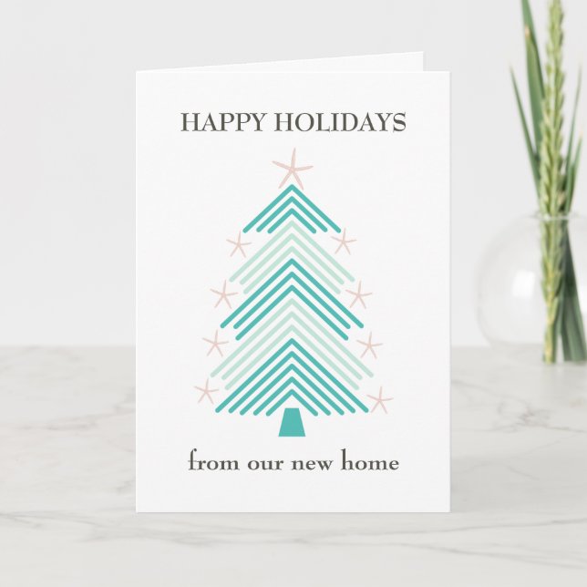 Coastal Christmas Tree New Address Greeting Card (Front)