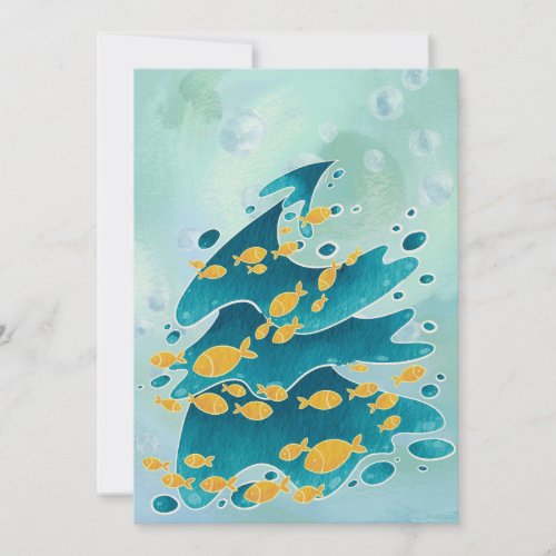 Coastal Christmas Tree Watercolor Christmas  Holiday Card