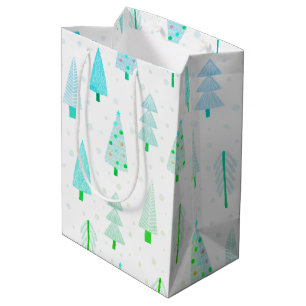 Coastal Christmas Trees Turquoise Abstract Pattern Medium Gift Bag