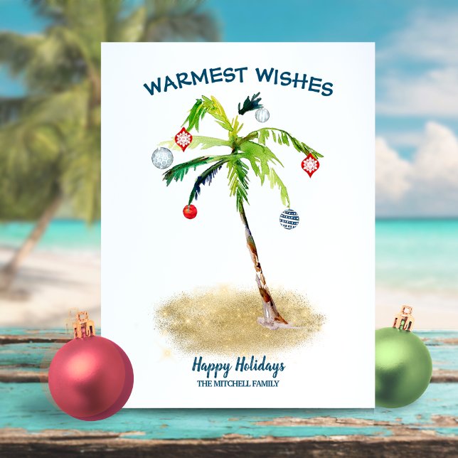 Coastal Christmas | Warm Wishes Tropical Palm Tree Holiday Card (Creator Uploaded)