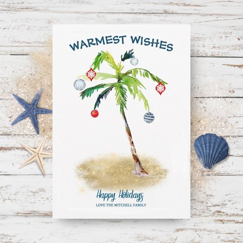 Coastal Christmas  Warm Wishes Tropical Palm Tree Holiday Card
